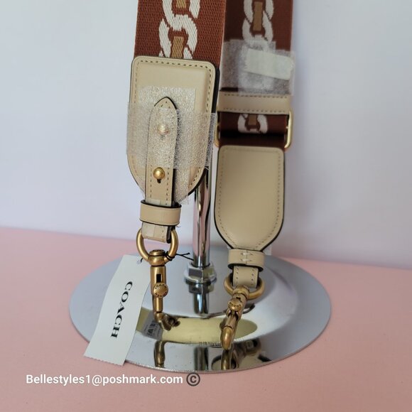 COACH Webbing Strap With Chain Stripe Print and Glovetanned Leather-Ivory multi⭐ - Picture 9 of 15